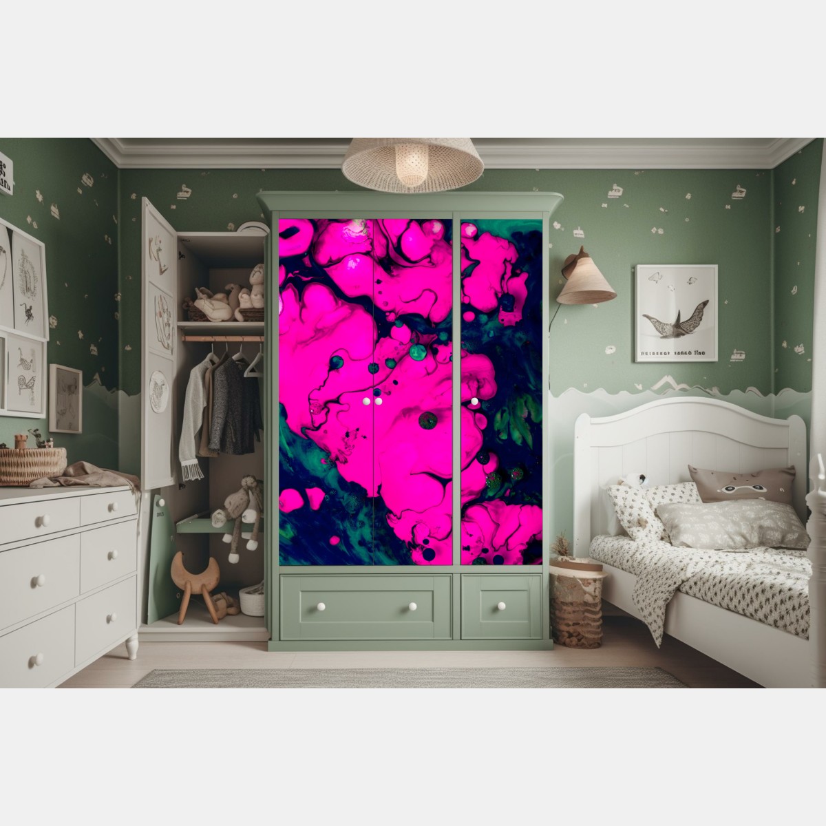 Naklejka na szafę neonowa różowa abstrakcja płynna – Wallissimo® Naklejka na szafę neonowa różowa abstrakcja płynna – Wallissimo®