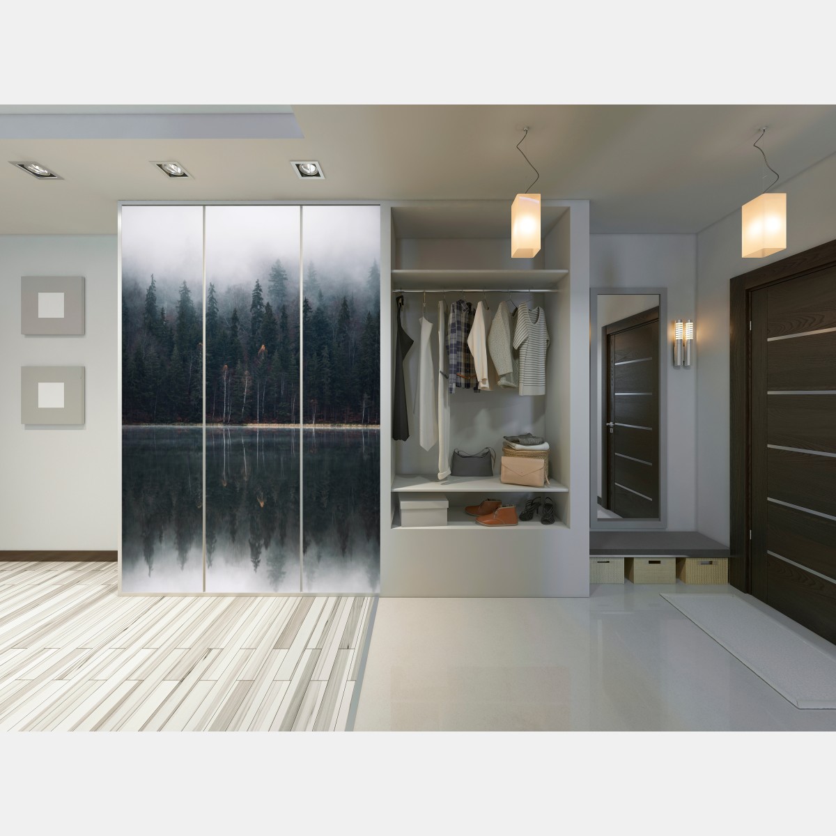 Naklejka na szafę mglista refleksja w lesie – Wallissimo® Naklejka na szafę mglista refleksja w lesie – Wallissimo®