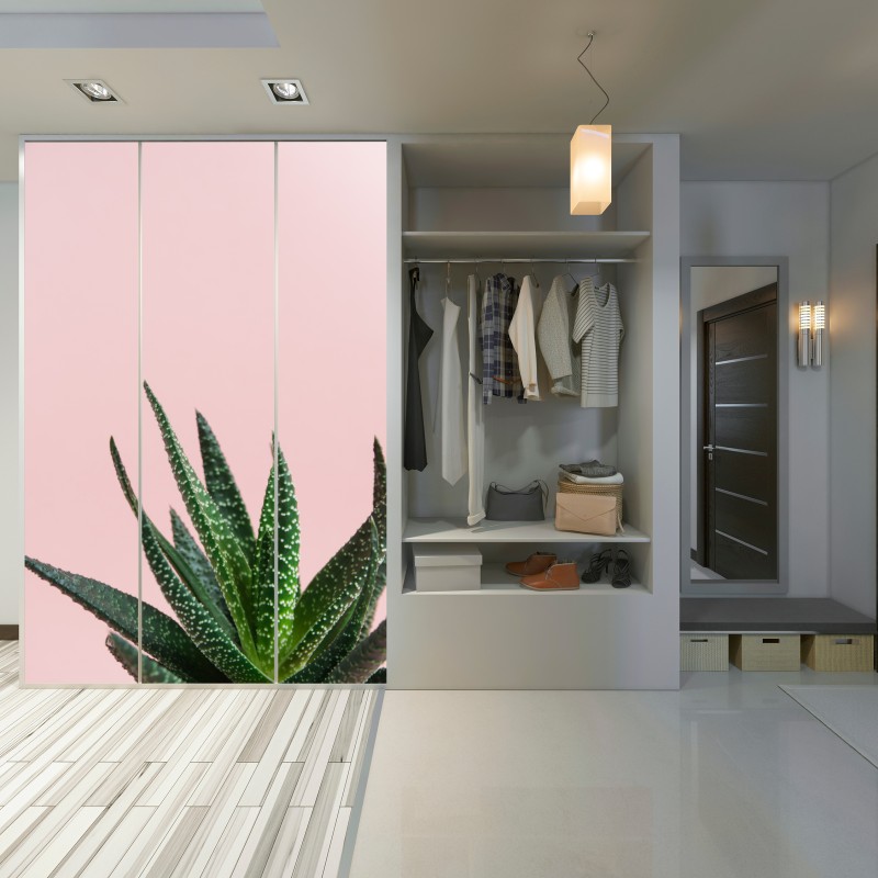 Naklejka na szafę zielony aloes na różowym tle – Wallissimo® Naklejka na szafę zielony aloes na różowym tle – Wallissimo®