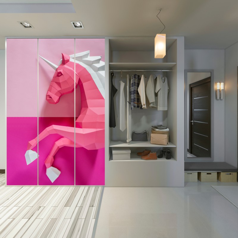 Naklejka na szafę różowy geometryczny jednorożec – Wallissimo® Naklejka na szafę różowy geometryczny jednorożec – Wallissimo®