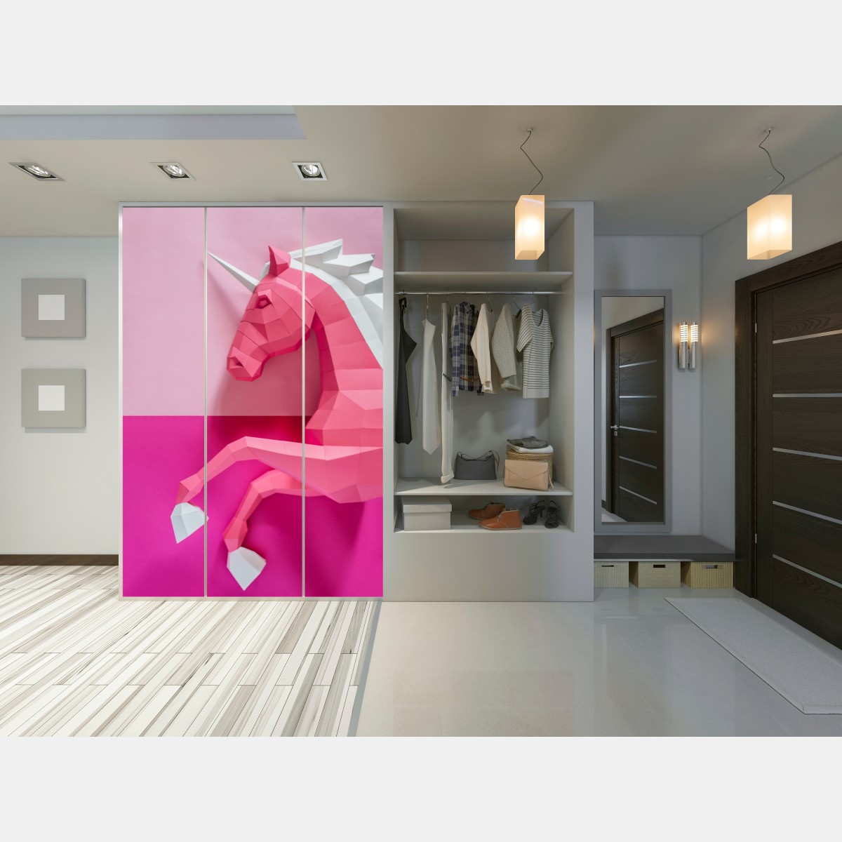 Naklejka na szafę różowy geometryczny jednorożec – Wallissimo® Naklejka na szafę różowy geometryczny jednorożec – Wallissimo®