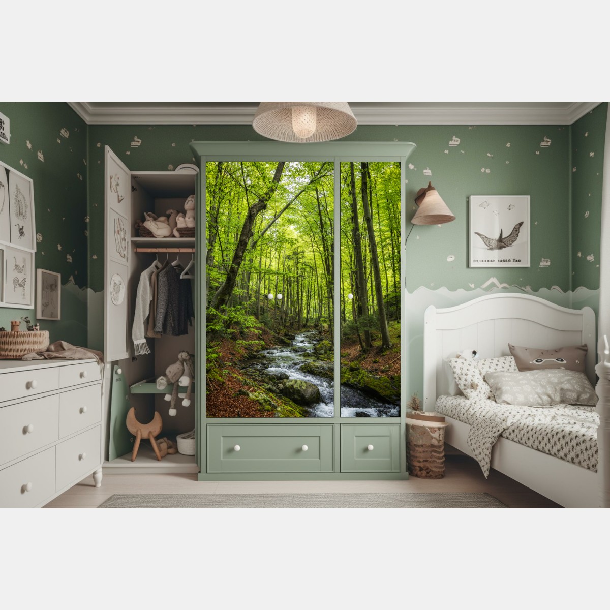 Naklejka na szafę spokojny leśny strumień – Wallissimo® Naklejka na szafę spokojny leśny strumień – Wallissimo®