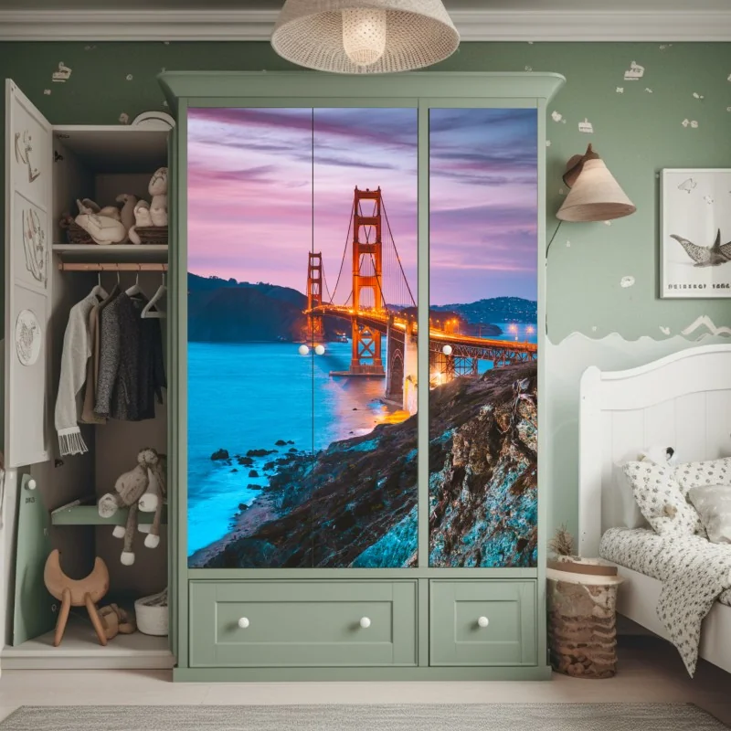 Naklejka na szafę most Golden Gate o zmierzchu, San Francisco – Wallissimo® Naklejka na szafę most Golden Gate o zmierzchu, San Francisco – Wallissimo®