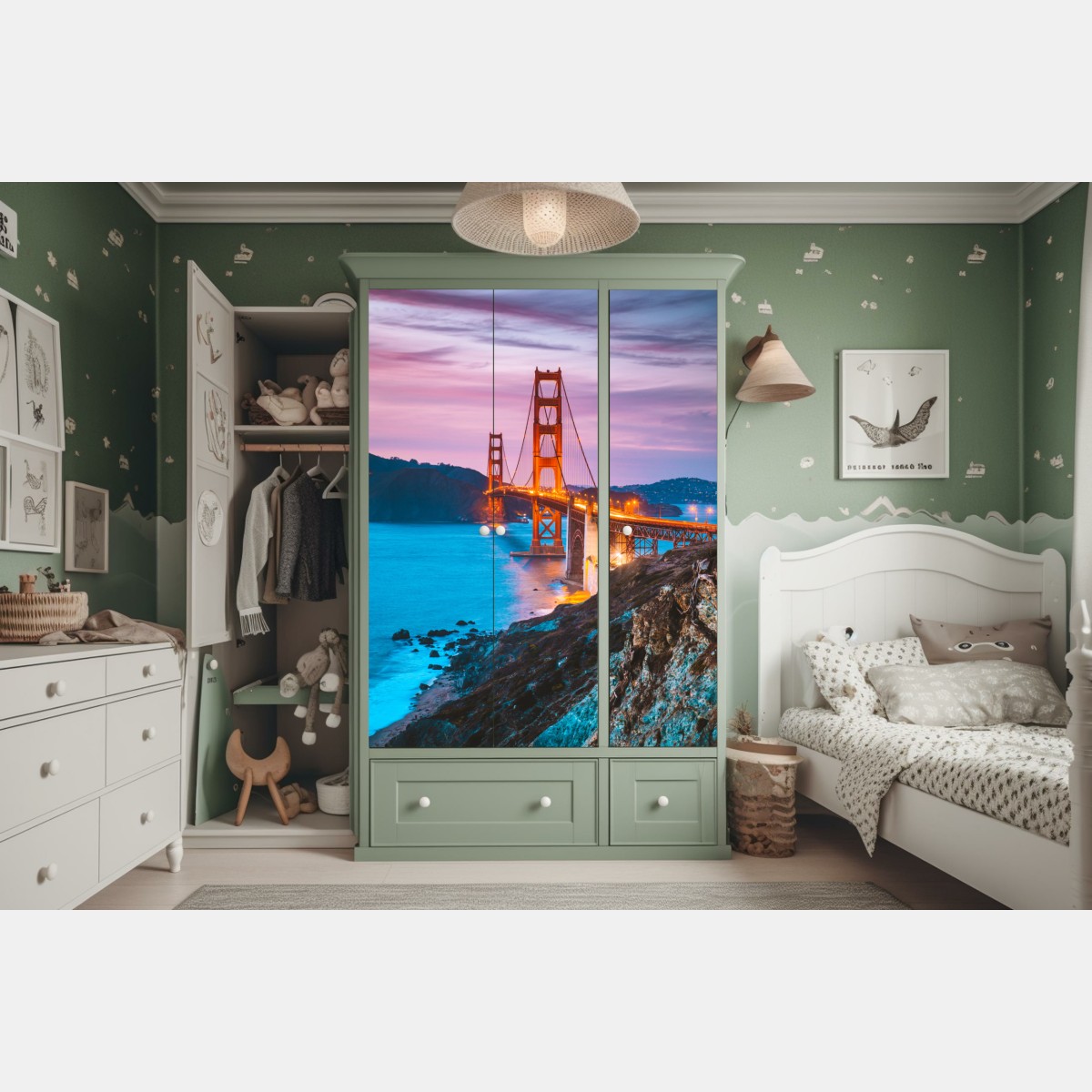 Naklejka na szafę most Golden Gate o zmierzchu, San Francisco – Wallissimo® Naklejka na szafę most Golden Gate o zmierzchu, San Francisco – Wallissimo®