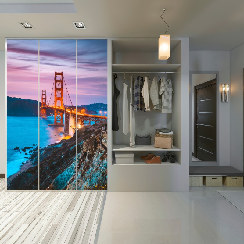 Naklejka na szafę most Golden Gate o zmierzchu, San Francisco – Wallissimo® Naklejka na szafę most Golden Gate o zmierzchu, San Francisco – Wallissimo®