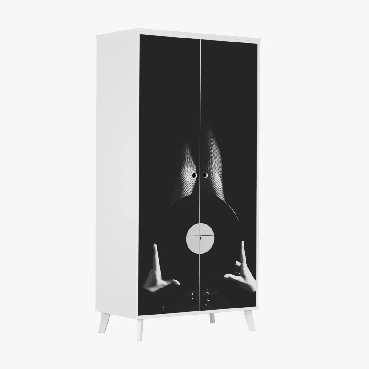 Naklejka na szafę płyta winylowa i nogi w kabaretkach – Wallissimo® Naklejka na szafę płyta winylowa i nogi w kabaretkach – Wallissimo®