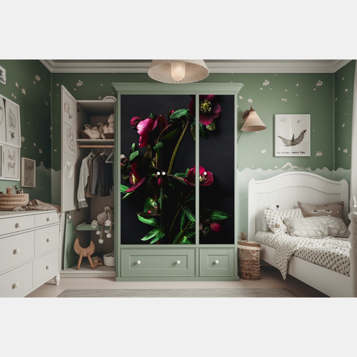 Naklejka na szafę mroczna fioletowa kompozycja kwiatowa – Wallissimo® Naklejka na szafę mroczna fioletowa kompozycja kwiatowa – Wallissimo®