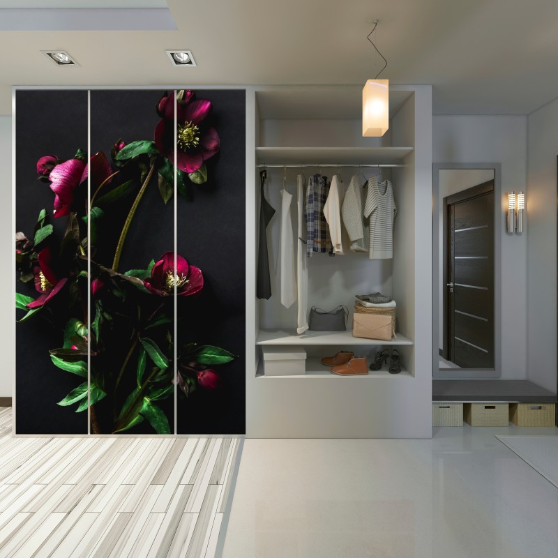 Naklejka na szafę mroczna fioletowa kompozycja kwiatowa – Wallissimo® Naklejka na szafę mroczna fioletowa kompozycja kwiatowa – Wallissimo®