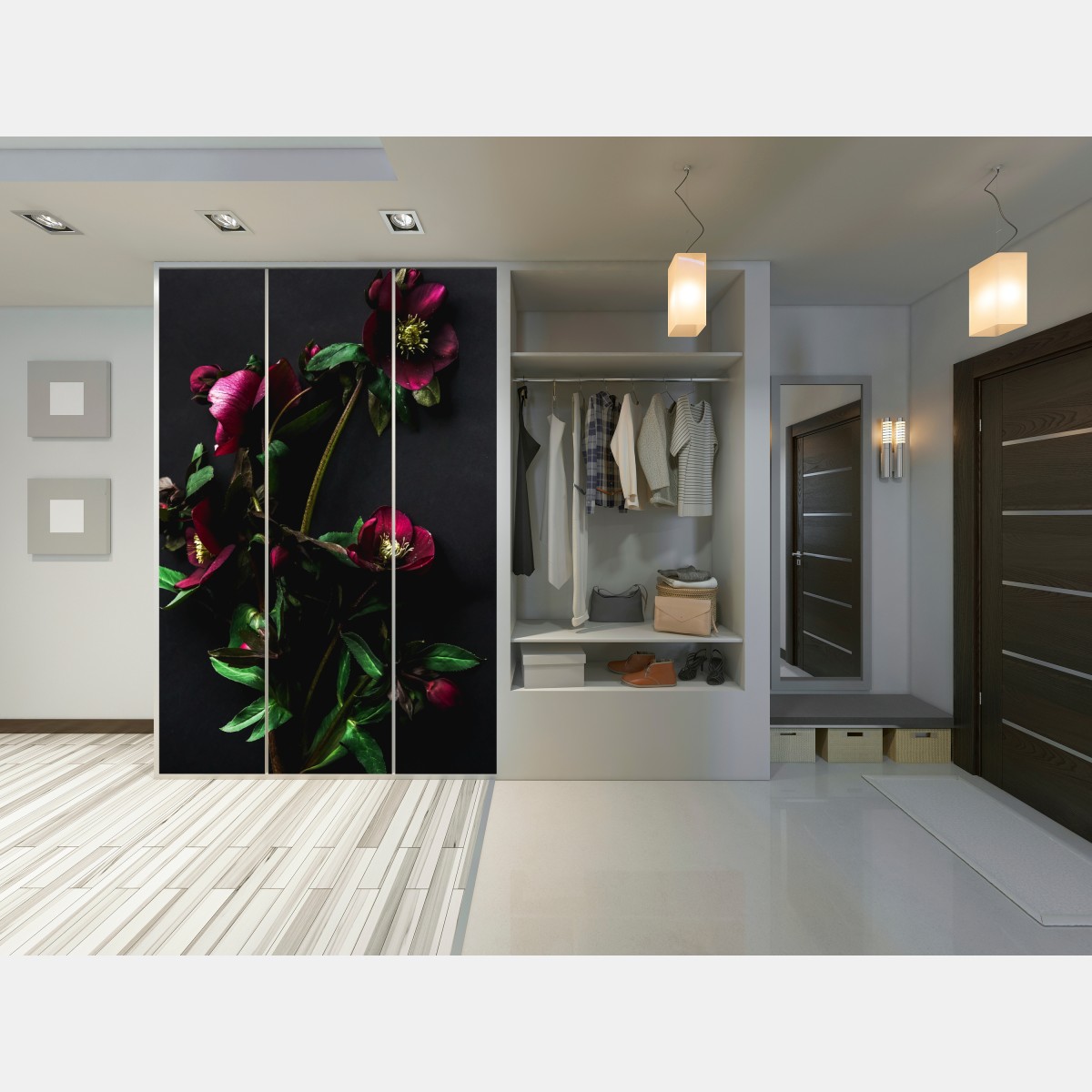 Naklejka na szafę mroczna fioletowa kompozycja kwiatowa – Wallissimo® Naklejka na szafę mroczna fioletowa kompozycja kwiatowa – Wallissimo®