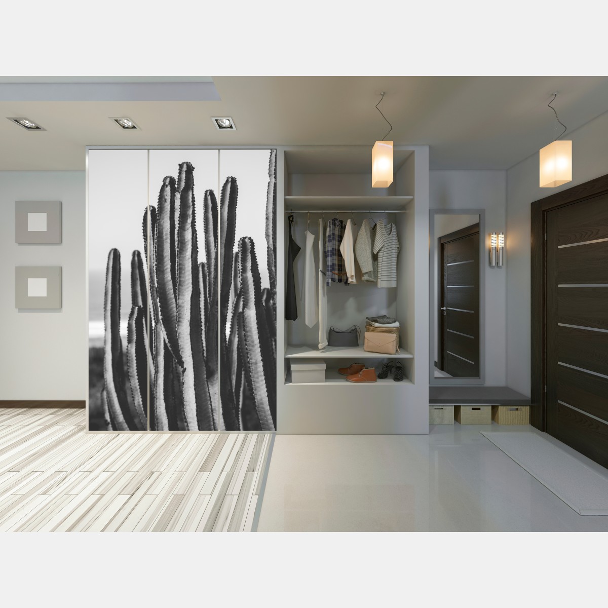 Naklejka na szafę czarno-biały kaktus w zbliżeniu – Wallissimo® Naklejka na szafę czarno-biały kaktus w zbliżeniu – Wallissimo®