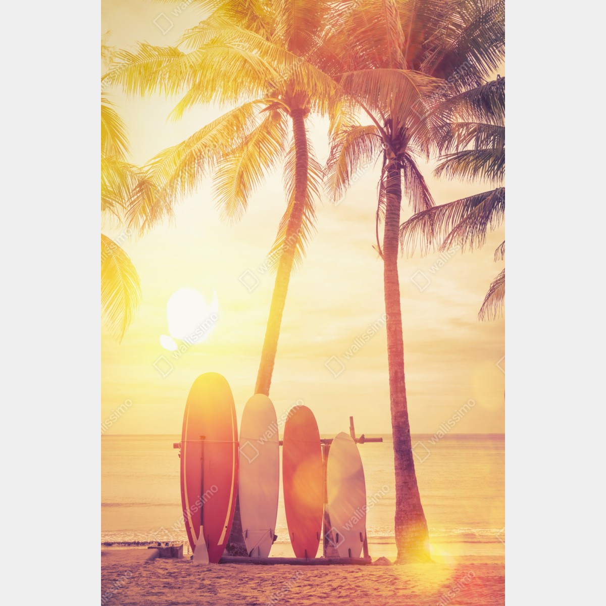 Naklejka na szafę tropikalny zachód słońca z deskami surfingowymi – Wallissimo® Naklejka na szafę tropikalny zachód słońca z deskami surfingowymi – Wallissimo®