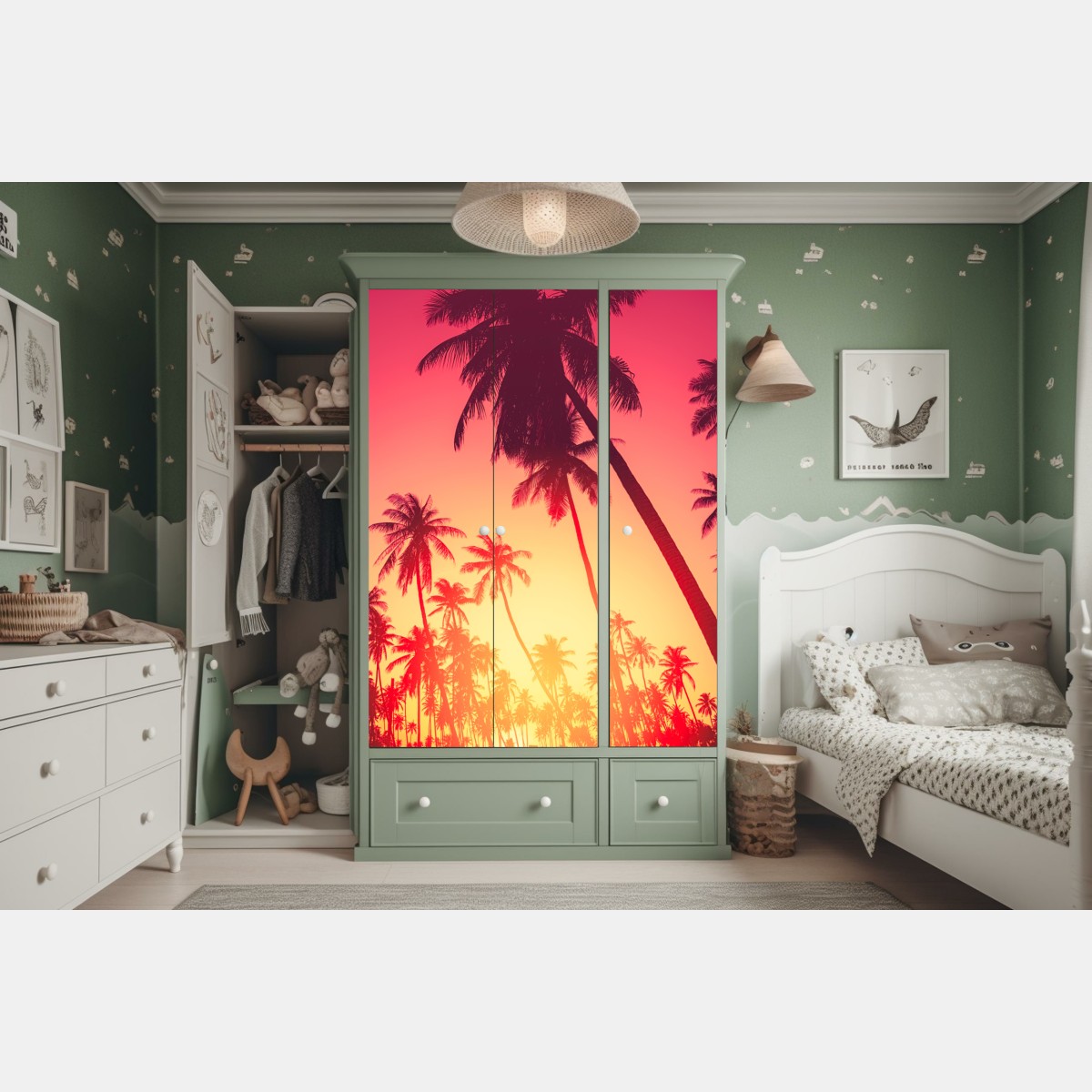 Naklejka na szafę tropikalny zachód słońca z palmami – Wallissimo® Naklejka na szafę tropikalny zachód słońca z palmami – Wallissimo®