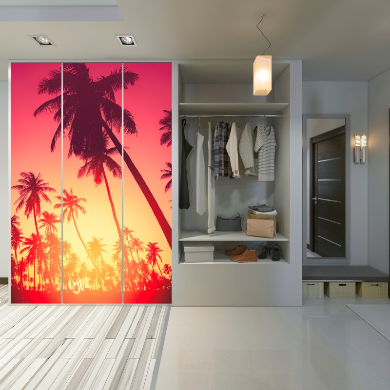 Naklejka na szafę tropikalny zachód słońca z palmami – Wallissimo® Naklejka na szafę tropikalny zachód słońca z palmami – Wallissimo®