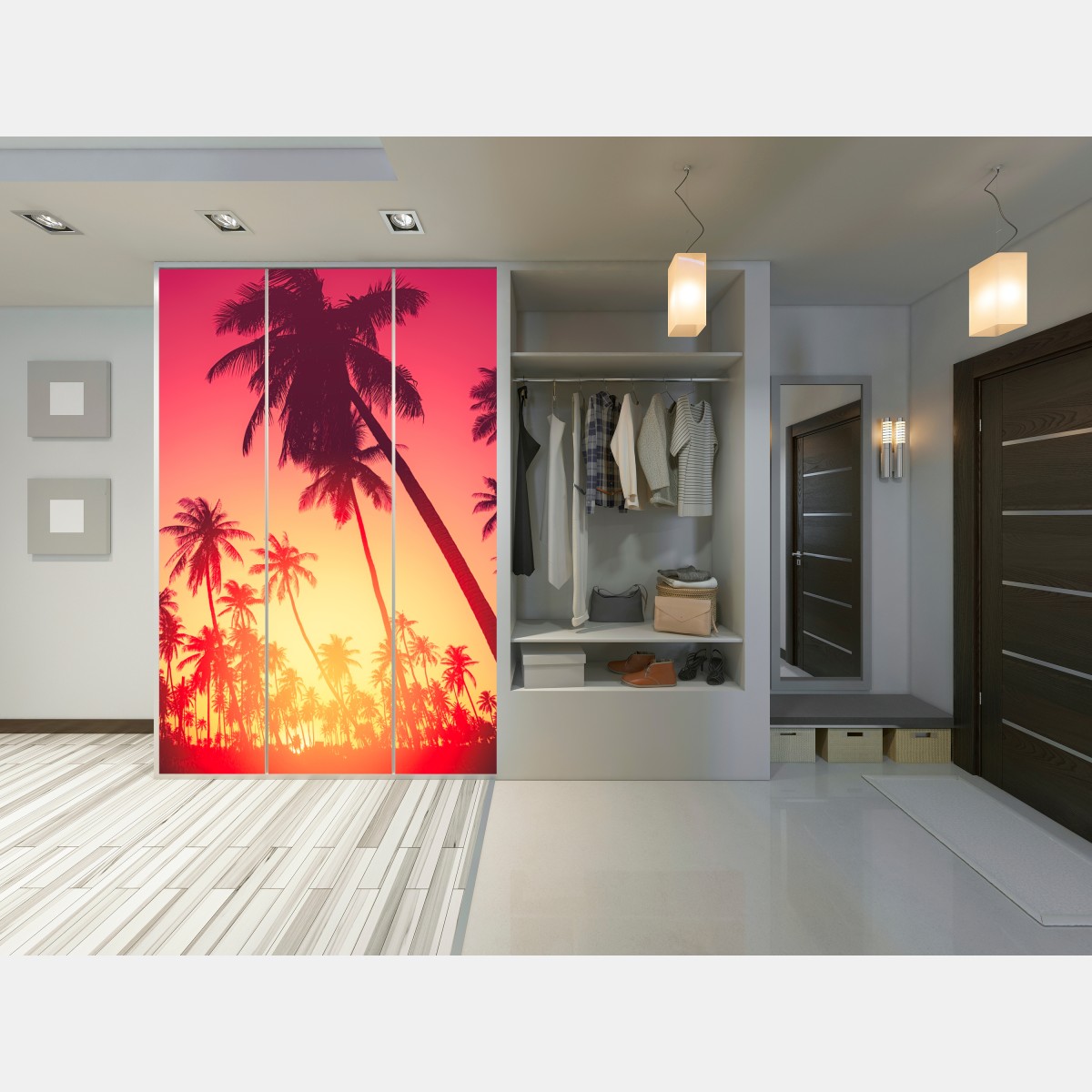 Naklejka na szafę tropikalny zachód słońca z palmami – Wallissimo® Naklejka na szafę tropikalny zachód słońca z palmami – Wallissimo®