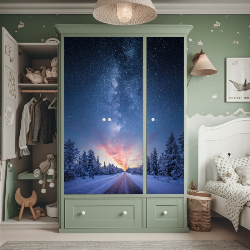 Naklejka na szafę mgła nad alpejskim jeziorem – Wallissimo®