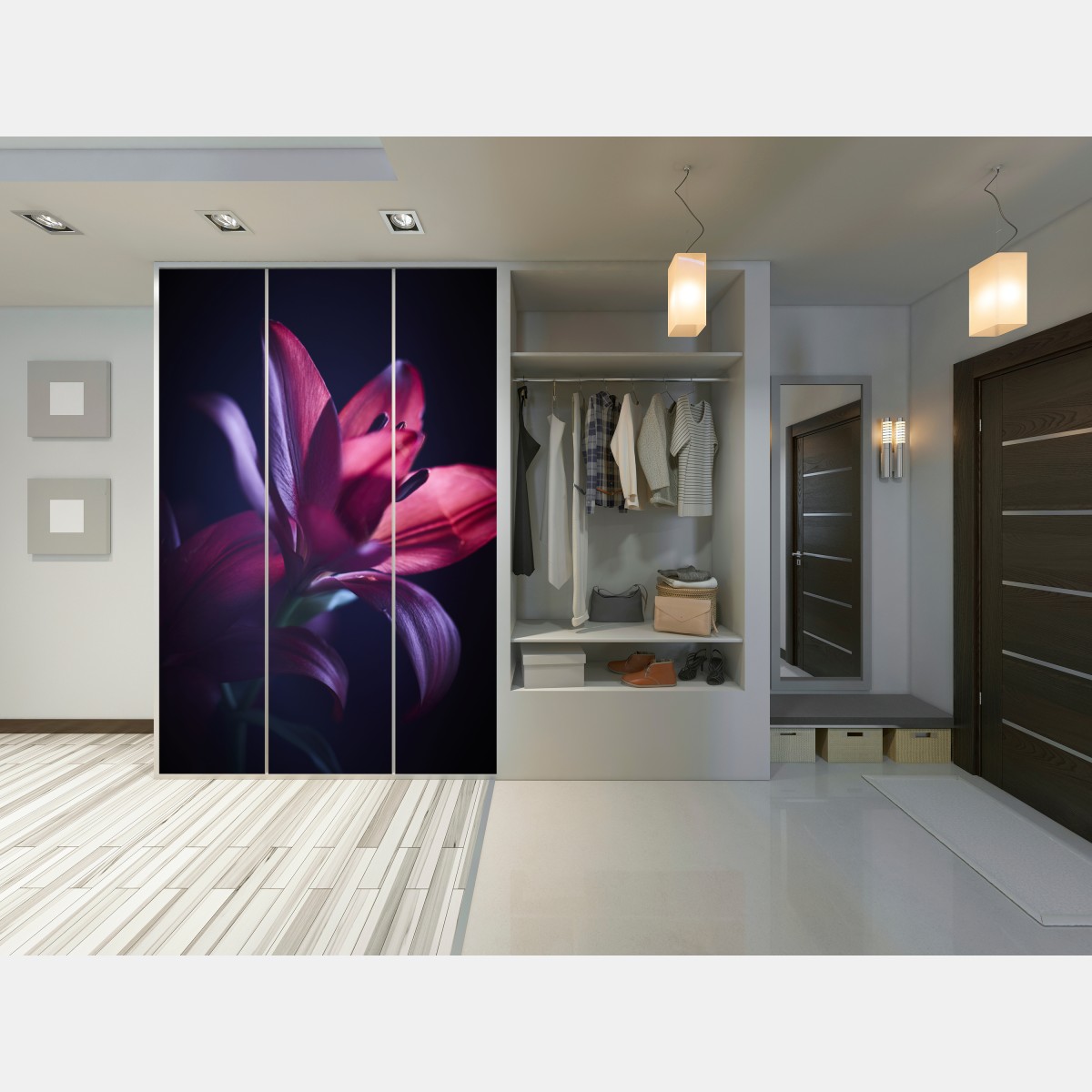 Naklejka na szafę czerwona lilia w półmroku – Wallissimo® Naklejka na szafę czerwona lilia w półmroku – Wallissimo®