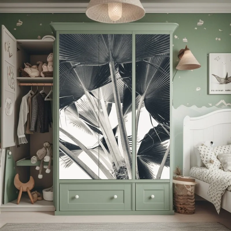 Naklejka na szafę tropikalna kompozycja liści bananowca – Wallissimo® Naklejka na szafę tropikalna kompozycja liści bananowca – Wallissimo®