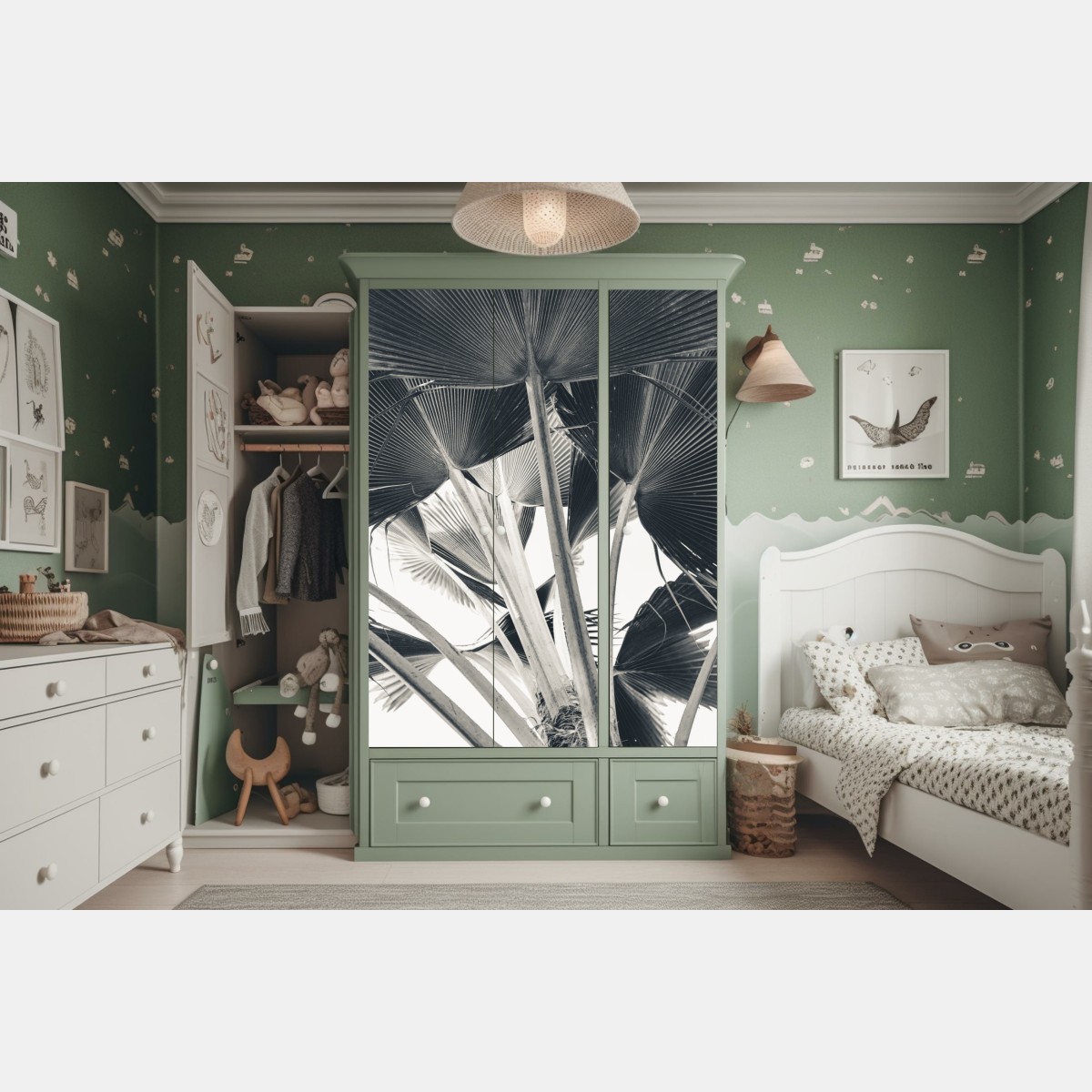 Naklejka na szafę tropikalna kompozycja liści bananowca – Wallissimo® Naklejka na szafę tropikalna kompozycja liści bananowca – Wallissimo®