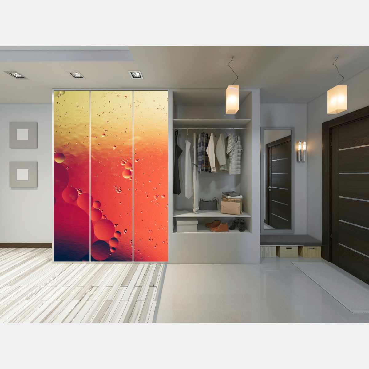 Naklejka na szafę ciepła pomarańczowa abstrakcja z bąbelkami – Wallissimo® Naklejka na szafę ciepła pomarańczowa abstrakcja z bąbelkami – Wallissimo®