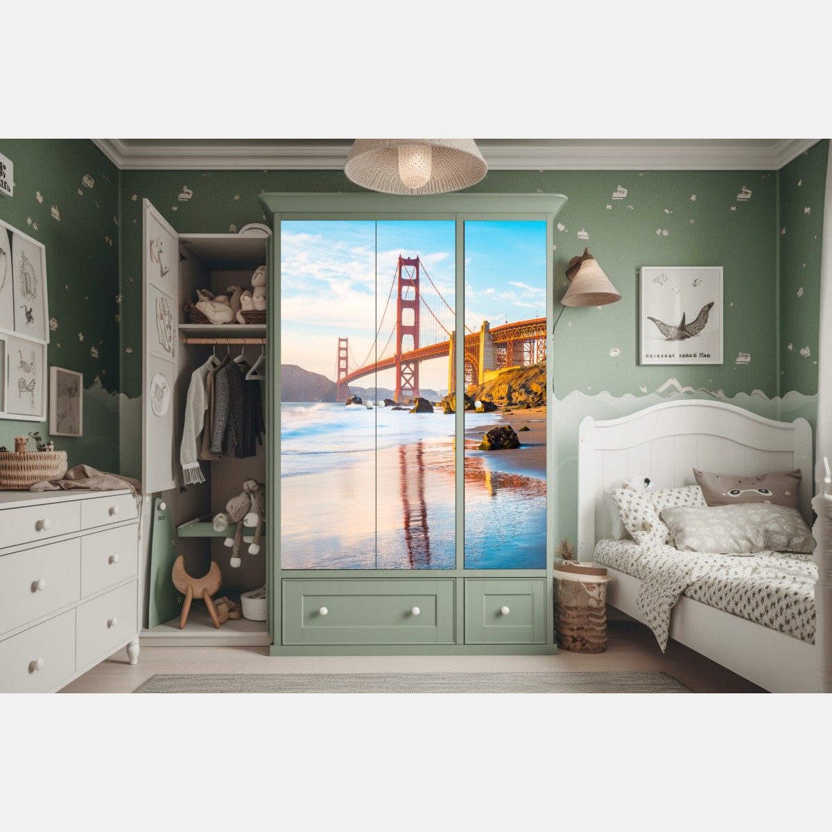 Naklejka na szafę złota godzina przy moście Golden Gate, Baker Beach – Wallissimo® Naklejka na szafę złota godzina przy moście Golden Gate, Baker Beach – Wallissimo®