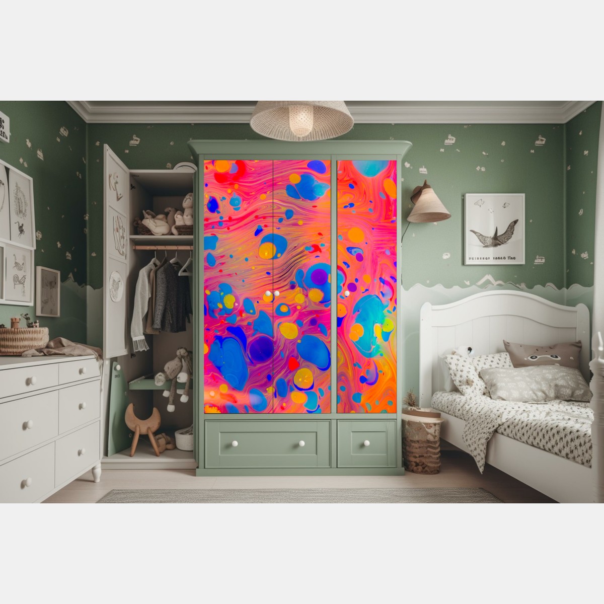 Naklejka na szafę otomańskie ebru marmurkowe fale – Wallissimo® Naklejka na szafę otomańskie ebru marmurkowe fale – Wallissimo®