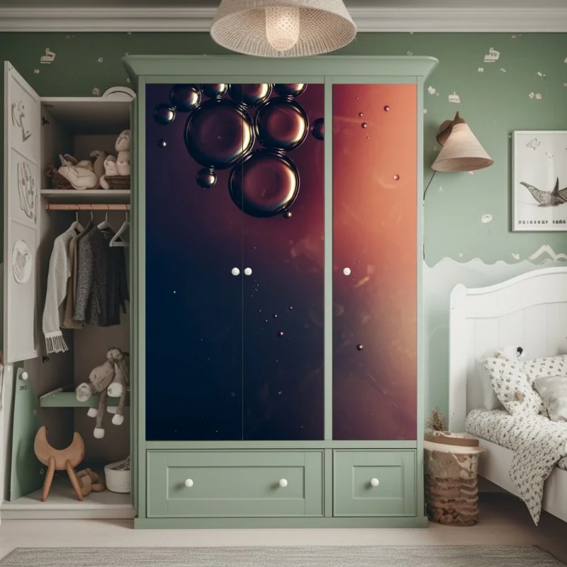 Naklejka na szafę unoszące się pęcherzyki oleju na głębokim gradiencie – Wallissimo® Naklejka na szafę unoszące się pęcherzyki oleju na głębokim gradiencie – Wallissimo®