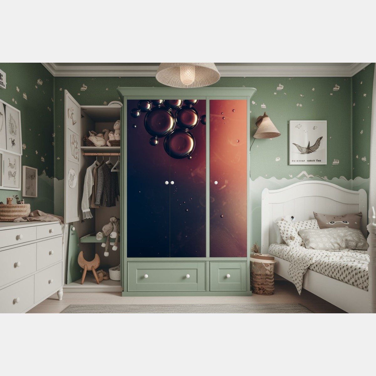 Naklejka na szafę unoszące się pęcherzyki oleju na głębokim gradiencie – Wallissimo® Naklejka na szafę unoszące się pęcherzyki oleju na głębokim gradiencie – Wallissimo®