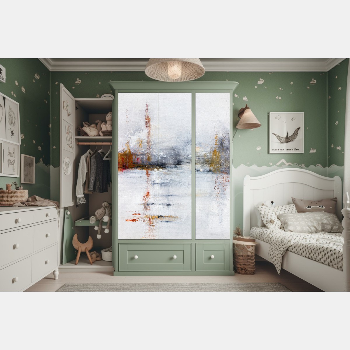 Naklejka na szafę spokojny abstrakcyjny krajobraz w delikatnych tonach – Wallissimo® Naklejka na szafę spokojny abstrakcyjny krajobraz w delikatnych tonach – Wallissimo®