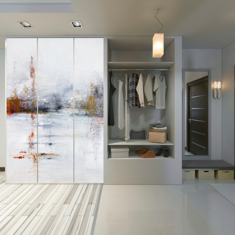 Naklejka na szafę spokojny abstrakcyjny krajobraz w delikatnych tonach – Wallissimo® Naklejka na szafę spokojny abstrakcyjny krajobraz w delikatnych tonach – Wallissimo®