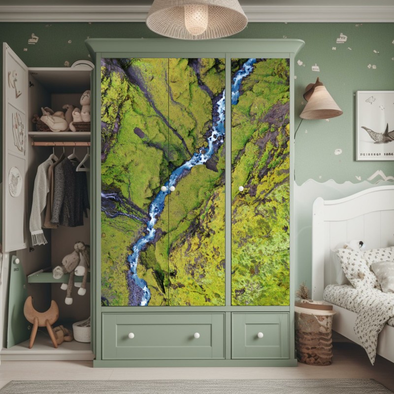 Naklejka na szafę jasny bukiet słoneczników na żółtym tle – Wallissimo®