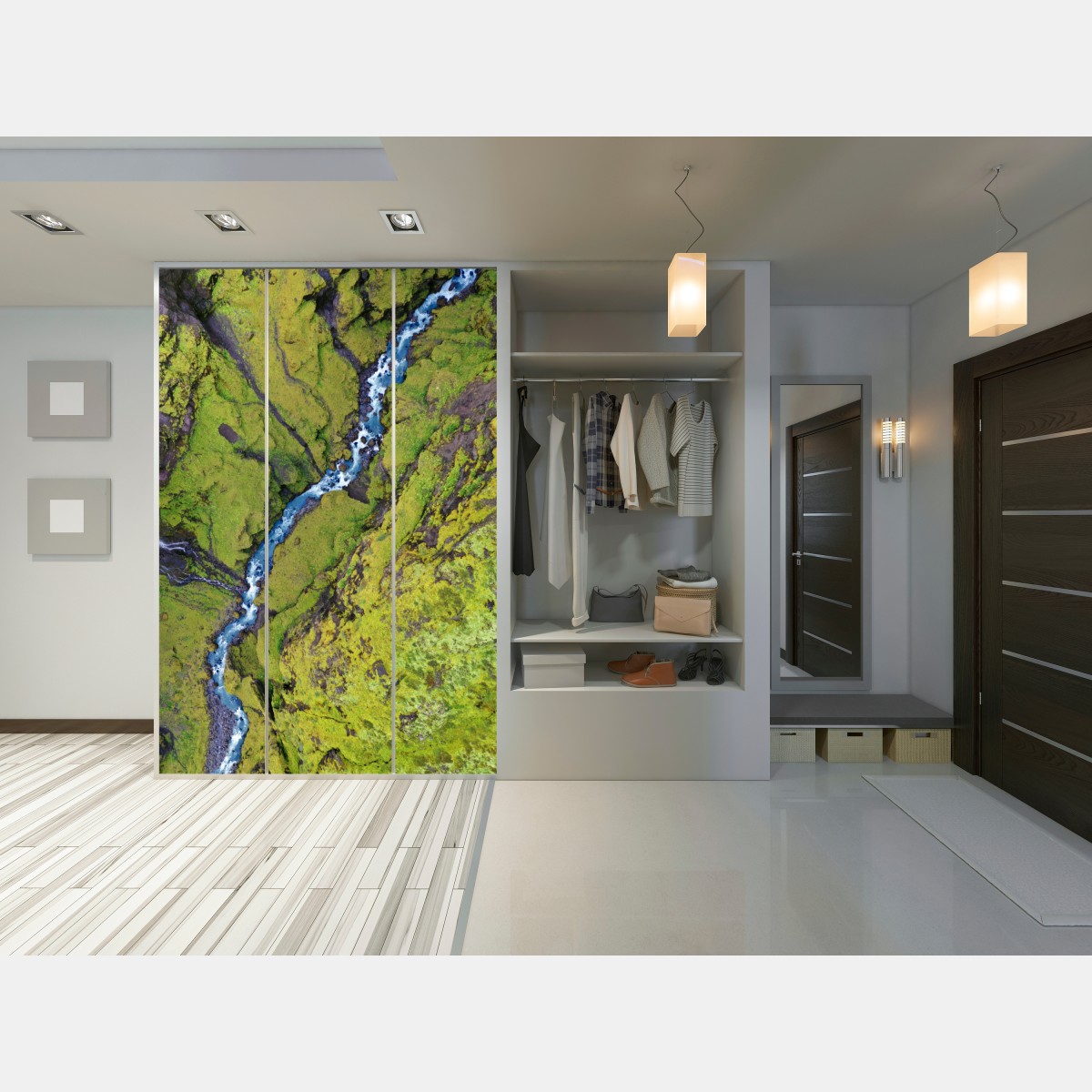 Naklejka na szafę rzeka z lotu ptaka w mchem porośniętym wąwozie – Wallissimo® Naklejka na szafę rzeka z lotu ptaka w mchem porośniętym wąwozie – Wallissimo®