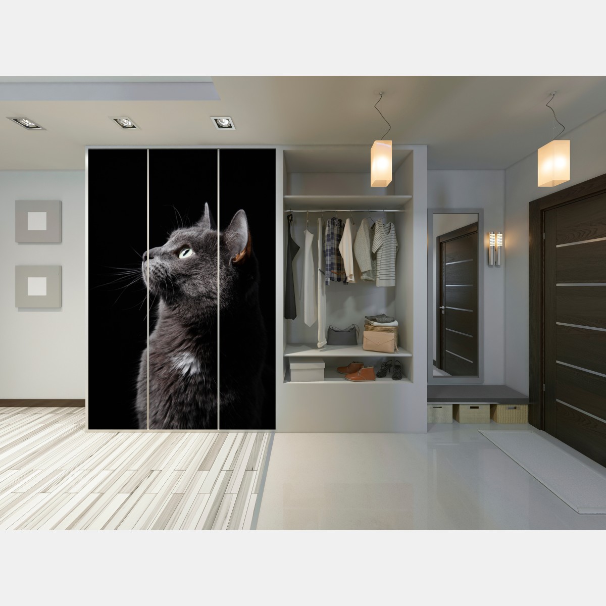 Naklejka na szafę elegancki portret szarego kota – Wallissimo® Naklejka na szafę elegancki portret szarego kota – Wallissimo®