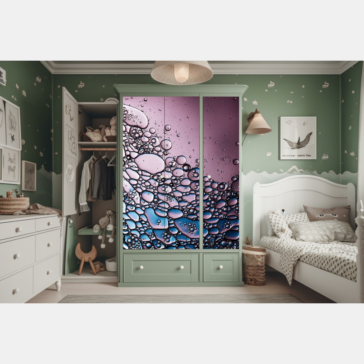 Naklejka na szafę fioletowy abstrakcyjny wzór z bąbelkami – Wallissimo® Naklejka na szafę fioletowy abstrakcyjny wzór z bąbelkami – Wallissimo®