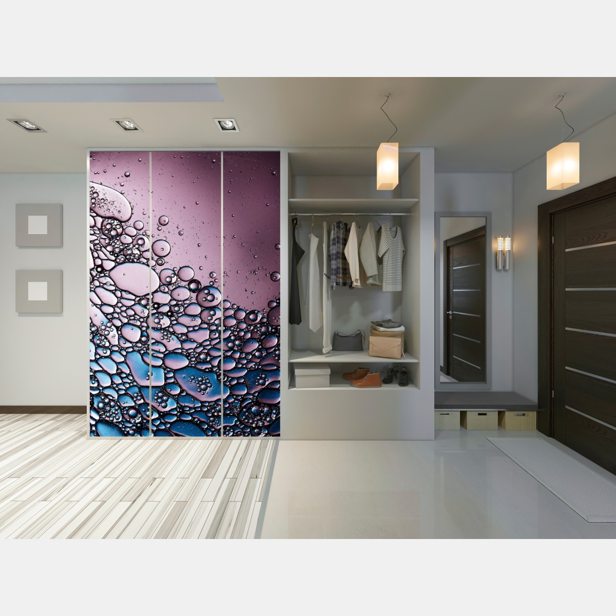 Naklejka na szafę fioletowy abstrakcyjny wzór z bąbelkami – Wallissimo® Naklejka na szafę fioletowy abstrakcyjny wzór z bąbelkami – Wallissimo®