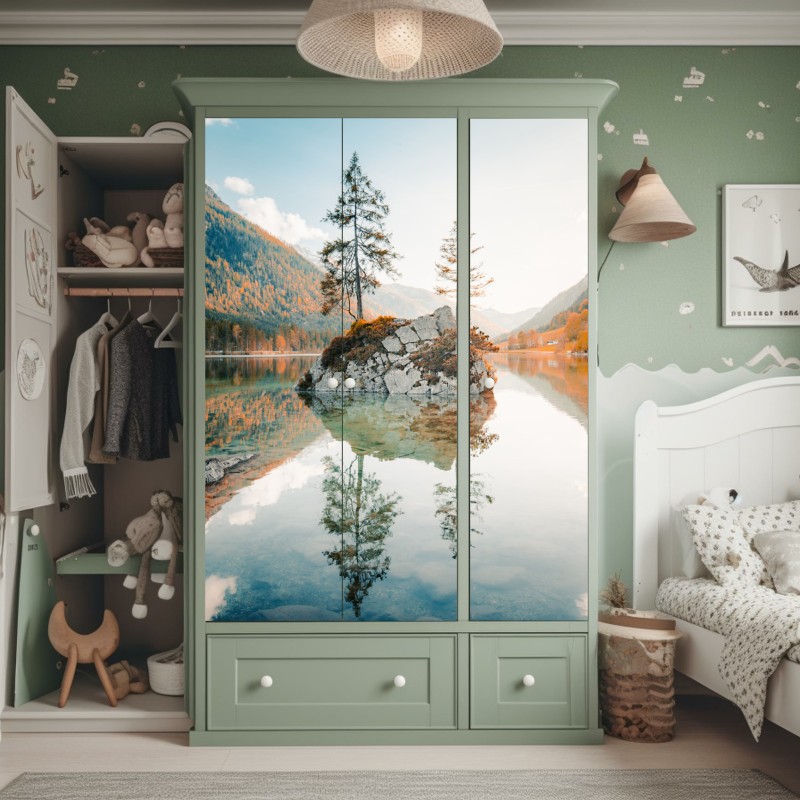 Naklejka na szafę orientalny wzór koi i lotosów w turkusie i złocie – Wallissimo®