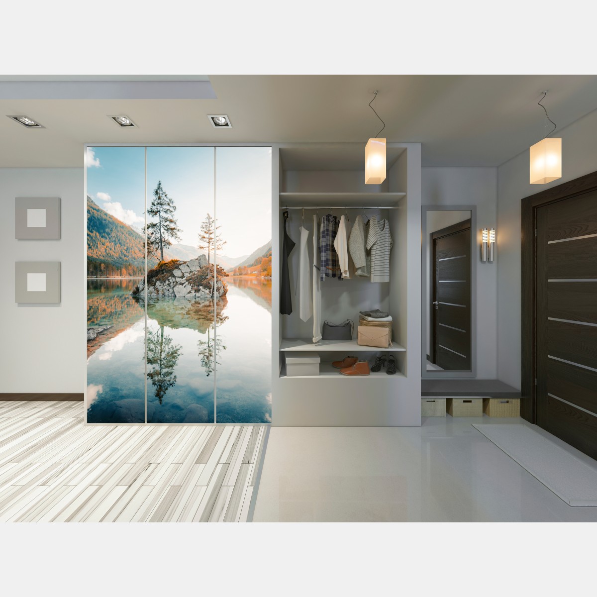 Naklejka na szafę słoneczna skalna wyspa nad jeziorem Hintersee – Wallissimo® Naklejka na szafę słoneczna skalna wyspa nad jeziorem Hintersee – Wallissimo®