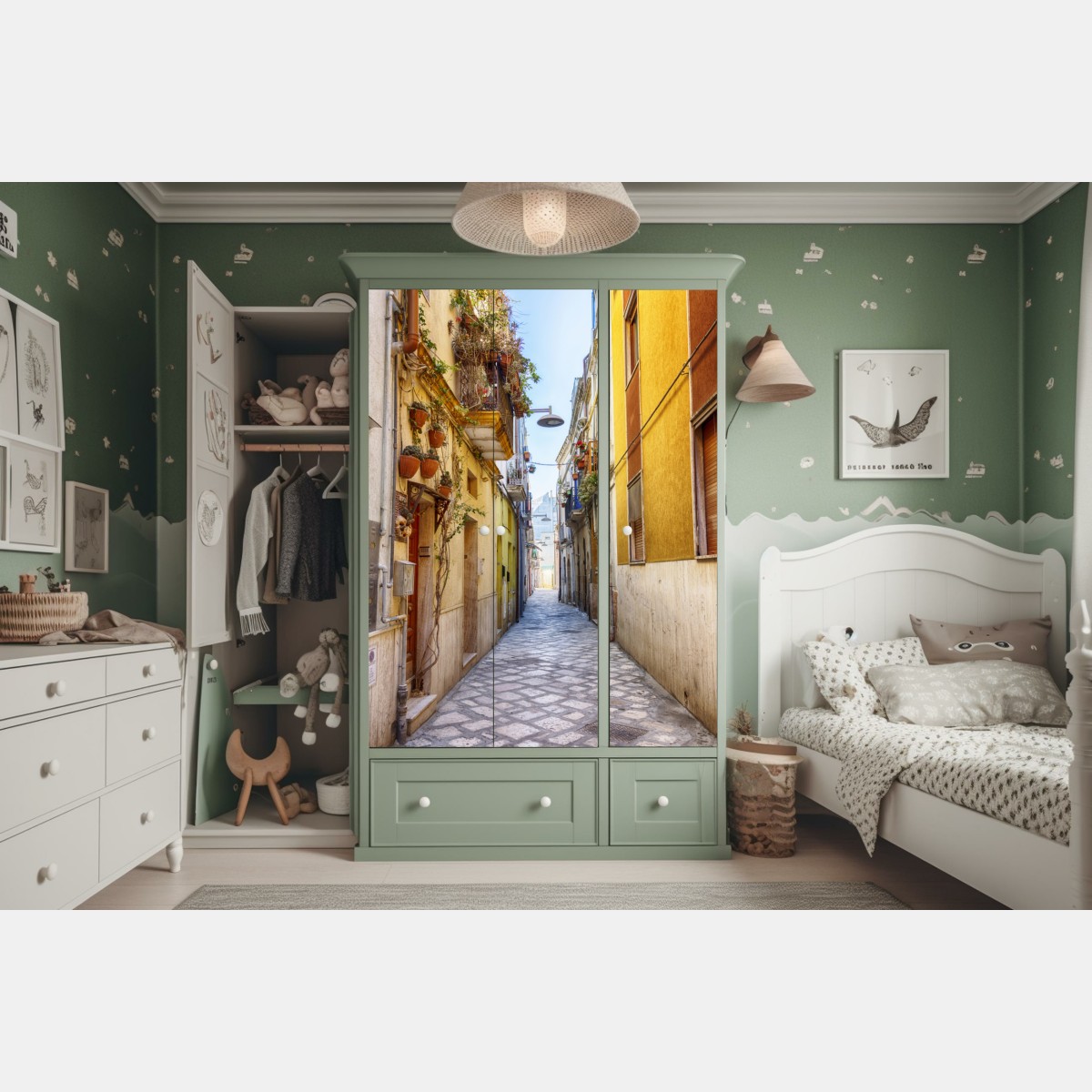 Naklejka na szafę słoneczna uliczka w Brindisi – Wallissimo® Naklejka na szafę słoneczna uliczka w Brindisi – Wallissimo®