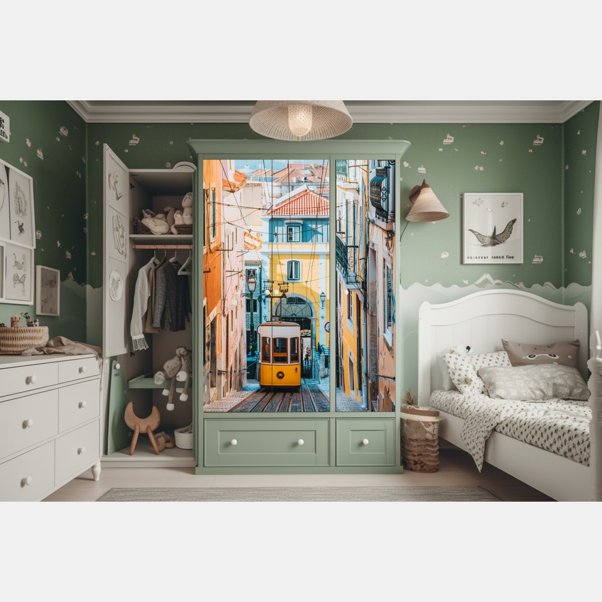 Naklejka na szafę kolorowy tramwaj bica w Lizbonie – Wallissimo® Naklejka na szafę kolorowy tramwaj bica w Lizbonie – Wallissimo®