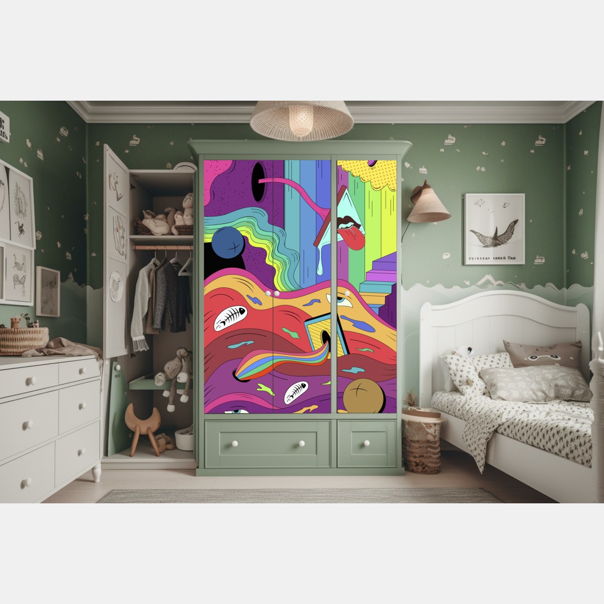 Naklejka na szafę psychodeliczny pop artowy sen – Wallissimo® Naklejka na szafę psychodeliczny pop artowy sen – Wallissimo®