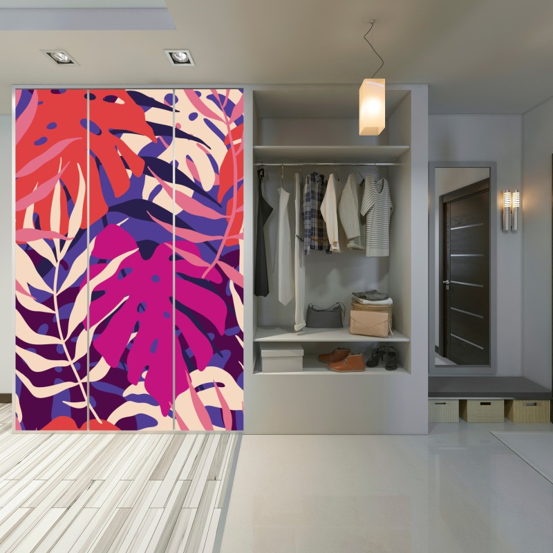 Naklejka na szafę pastelowy tropikalny wzór liści – Wallissimo® Naklejka na szafę pastelowy tropikalny wzór liści – Wallissimo®