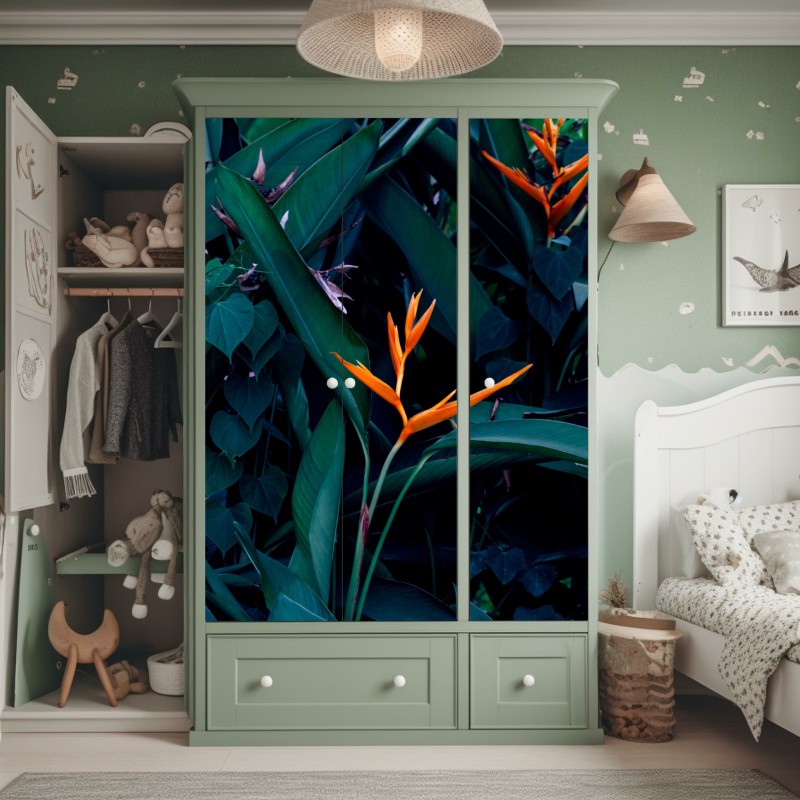 Naklejka na szafę niebieski kwiatowy wzór toile – Wallissimo®