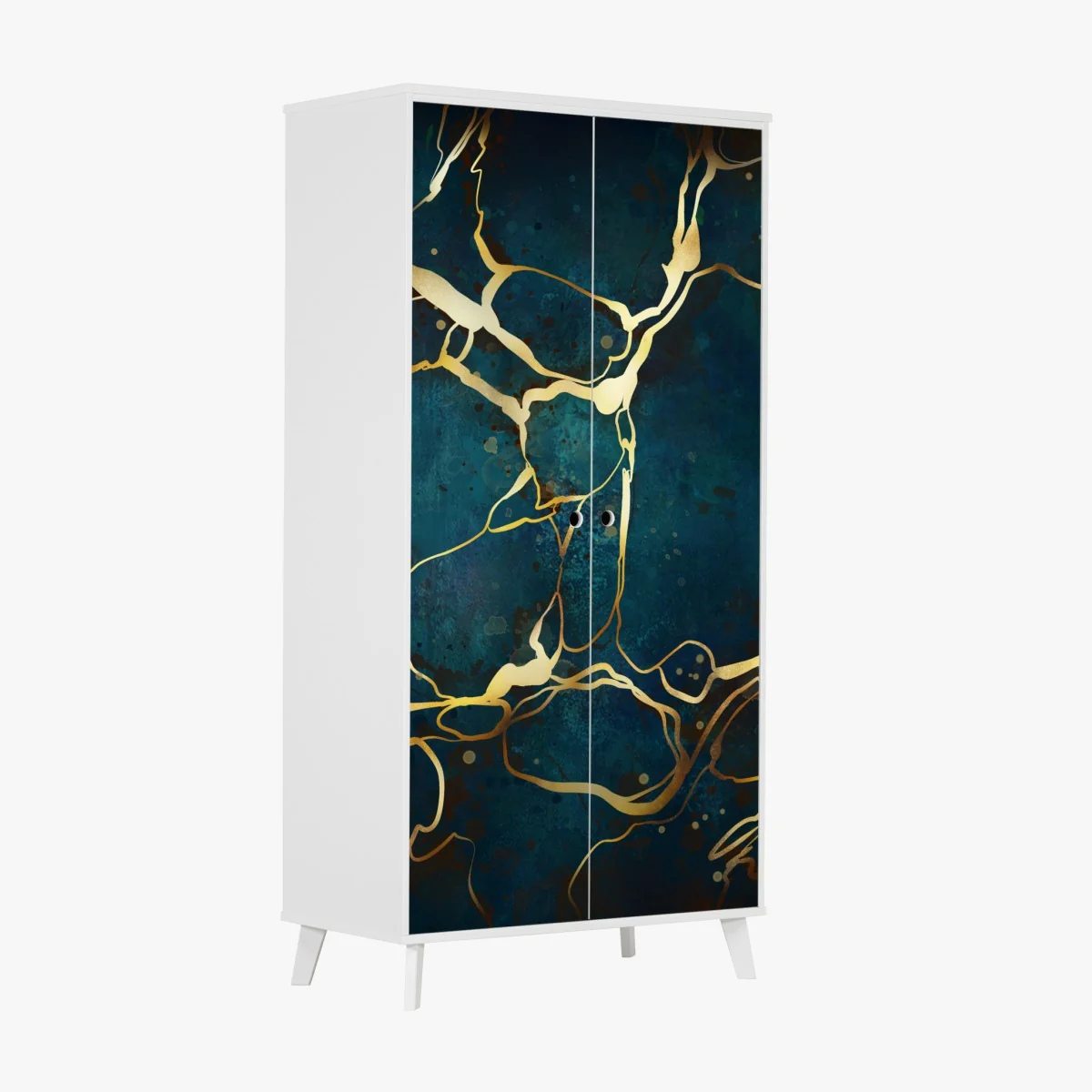Naklejka na szafę turkusowo-złota abstrakcja ze złotymi żyłami – Wallissimo® Naklejka na szafę turkusowo-złota abstrakcja ze złotymi żyłami – Wallissimo®