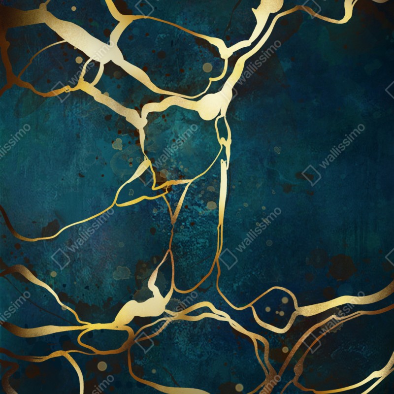 Naklejka na szafę turkusowo-złota abstrakcja ze złotymi żyłami – Wallissimo® Naklejka na szafę turkusowo-złota abstrakcja ze złotymi żyłami – Wallissimo®