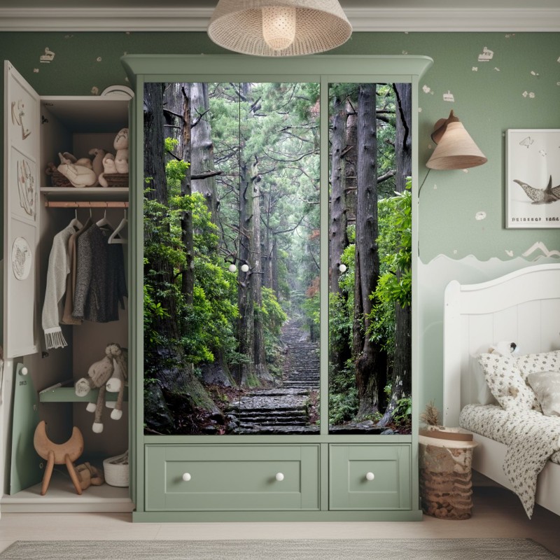 Naklejka na szafę tropikalny wzór hibiskusa i plumerii – Wallissimo®