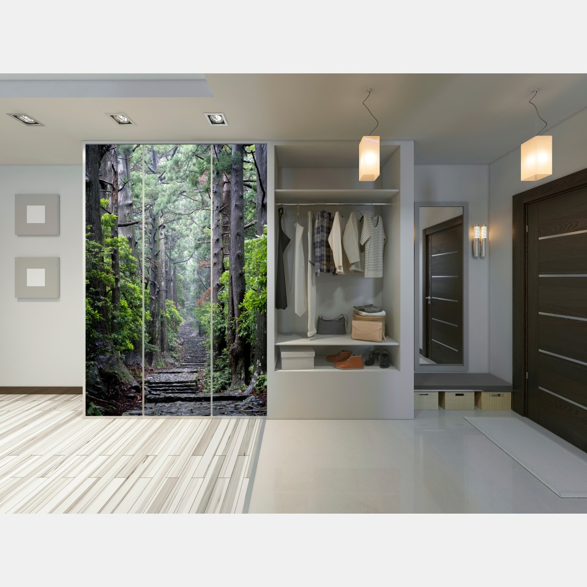 Naklejka na szafę mistyczna ścieżka leśna między starymi drzewami – Wallissimo® Naklejka na szafę mistyczna ścieżka leśna między starymi drzewami – Wallissimo®