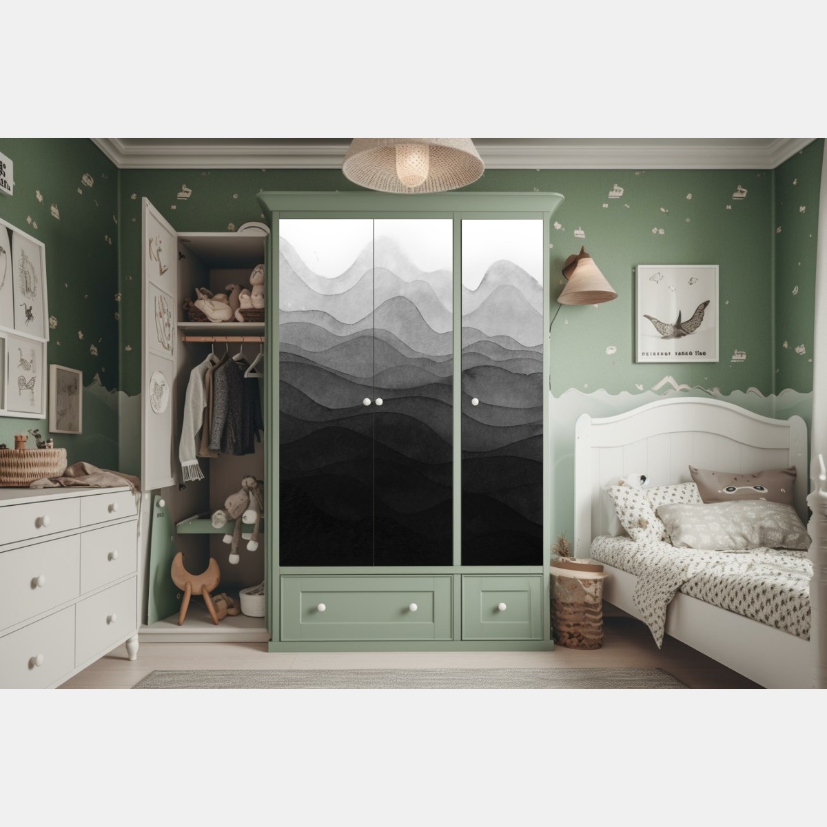 Naklejka na szafę monochromatyczne warstwowe góry – Wallissimo® Naklejka na szafę monochromatyczne warstwowe góry – Wallissimo®