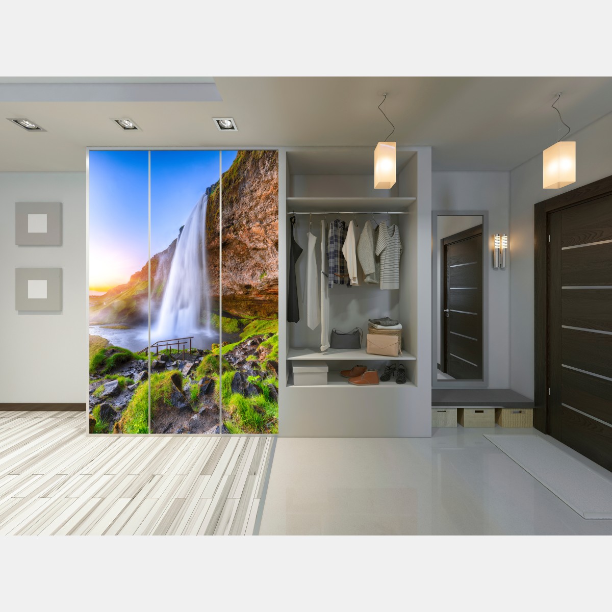 Naklejka na szafę Seljalandsfoss wodospad o zachodzie słońca – Wallissimo® Naklejka na szafę Seljalandsfoss wodospad o zachodzie słońca – Wallissimo®