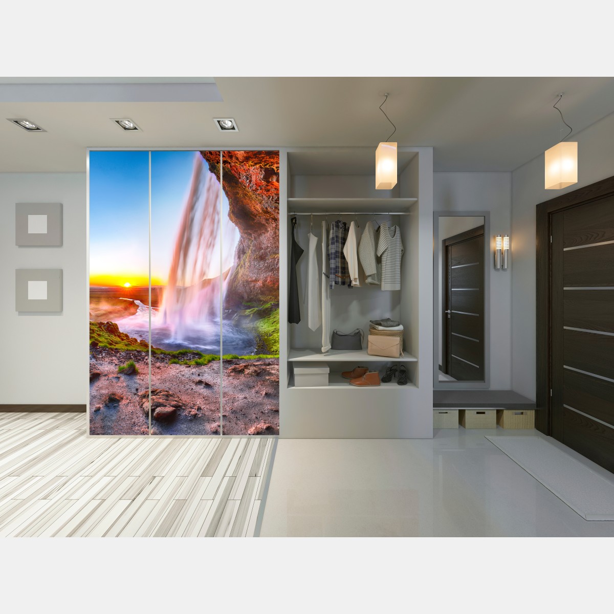 Naklejka na szafę Seljalandsfoss wodospad o zachodzie słońca – Wallissimo® Naklejka na szafę Seljalandsfoss wodospad o zachodzie słońca – Wallissimo®