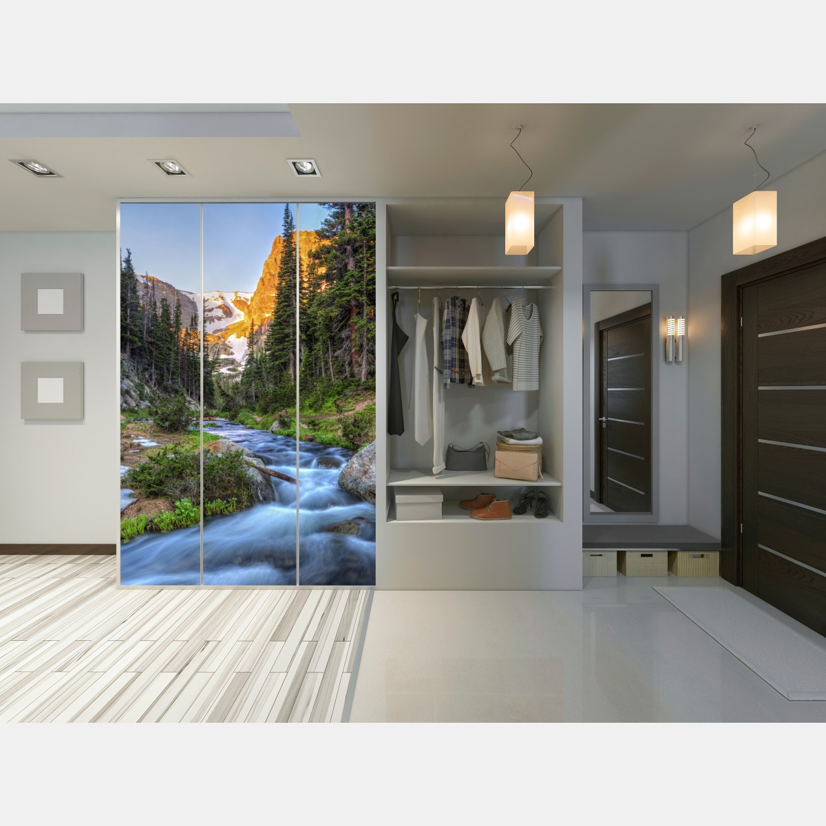 Naklejka na szafę złoty szczyt nad alpejskim potokiem – Wallissimo® Naklejka na szafę złoty szczyt nad alpejskim potokiem – Wallissimo®