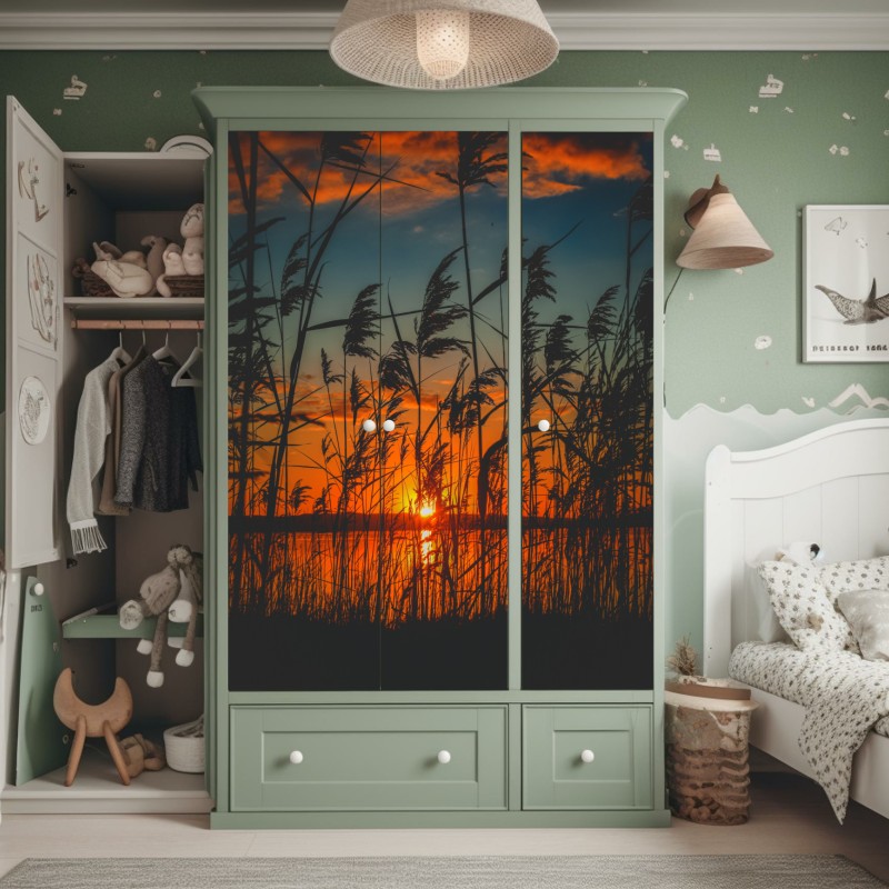 Naklejka na szafę niebieski kwiatowy wzór toile – Wallissimo®